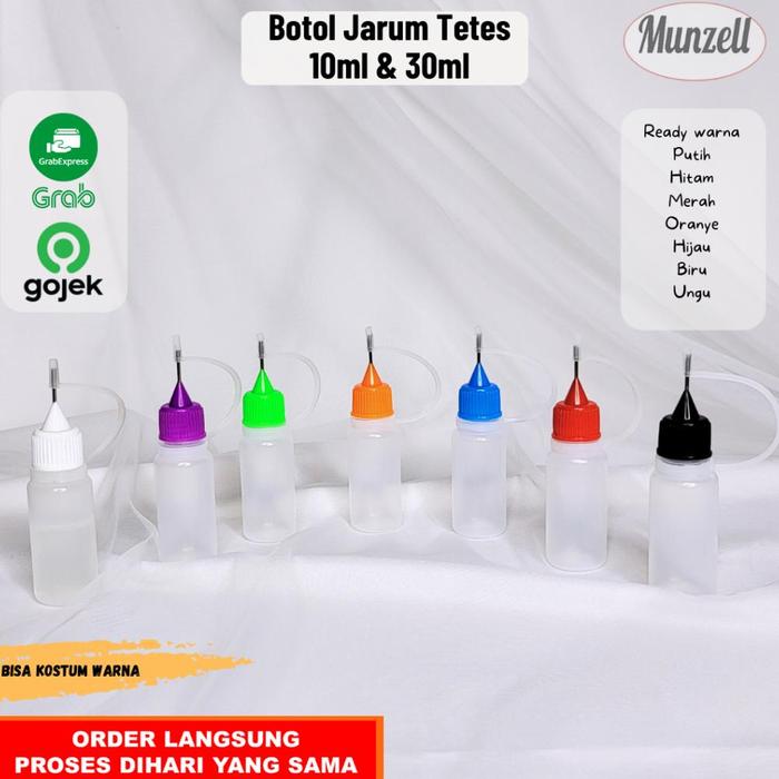 Botol jarum kosong 10,30ml untuk refill isi cairan liquid lem akrilik PE, botol henna botol kosmetik
