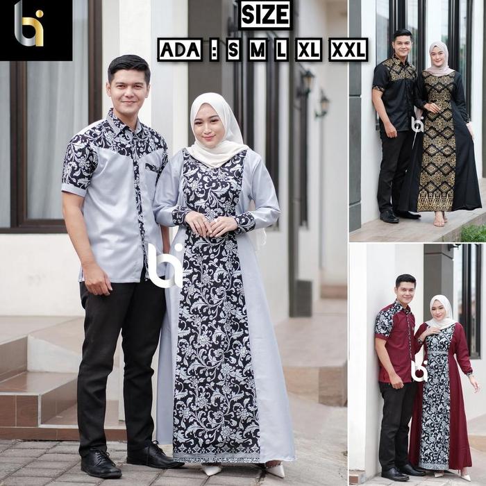 Baju batik cople gamis moscrep couple pasangan muslim sarimbit keluarga suami istri kapel kondangan