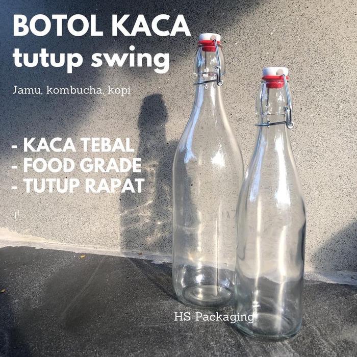 Botol Kaca 1000ml 500ml tutup swing / glass bottle 1L 500ml