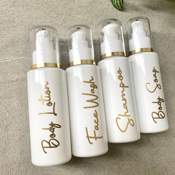 New BOTOL PUMP 100ml ada Tutup List Gold/Silver Free Stiker Cutting kecil