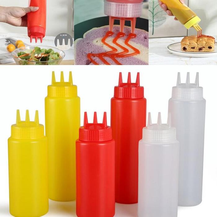 3 Lubang Botol Saos Dengan Garis Dispenser / Mayonaise Kecap / Cuka Minyak Dapur