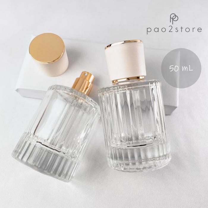 Botol Parfum 50ml Spray Motif Salur / Garis Kaca Clear Tebal Isi Ulang Minyak Wangi - CHL