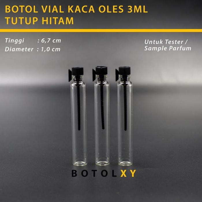 Vial 3ml Botol Lidi Tester Sample Parfum Kaca Stik Oles Mini - Hitam