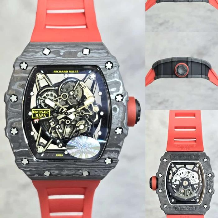 JAM TANGAN PRIA MODEL RM 35-02 NTPT CARBON BLACK RED 44 MM