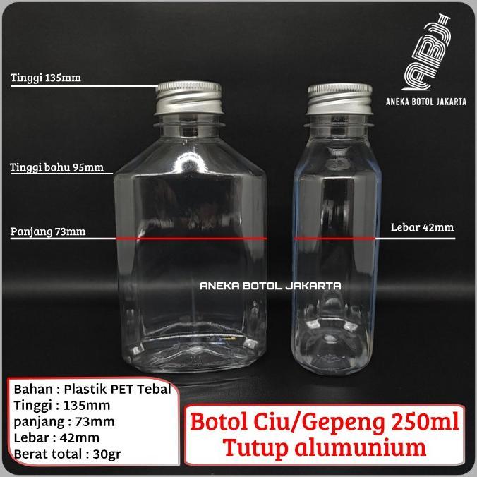 Botol gepeng 250 ml tebal tutup alumunium / Botol ciu 250 ml tebal tutup alumunium