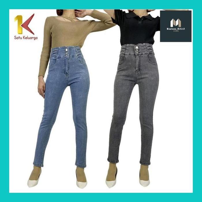 MAULA** SATUKELUARGA SURABAYA CELANA SKINNY JEANS STRETCH HIGHWAIST WANITA MODEL TALI SILANG SAMPING