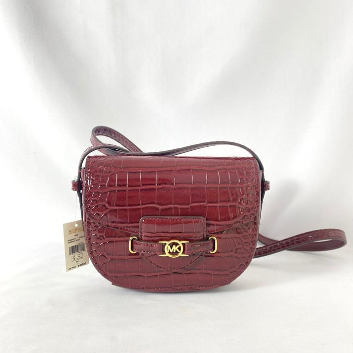 tas wanita mk reed croco small saddle crossbody oxblood vj