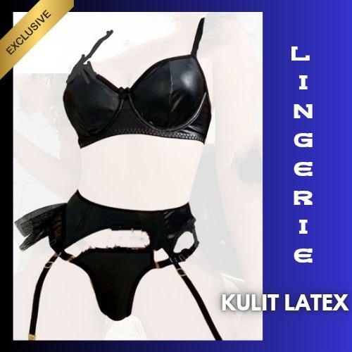 Lingerie Bra Set Gstring Garter Kulit Leather Latex PU Premium