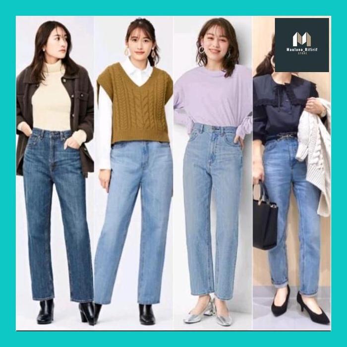 MAULA** JEANS WANITA UNIQLO BF MOM JEANS HIGH WAIST