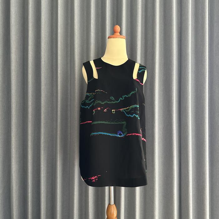 𝙋𝙍𝙀𝙇𝙊𝙑𝙀𝘿 & Other Stories Black Abstract Printed Tank Top Blouse Fashion Wanita Branded