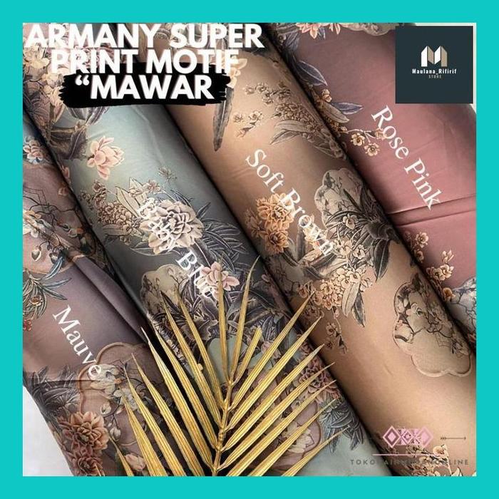 MAULA** KAIN SATIN ARMANY BROWN PRINT MOTIF MAWAR ROSE SUPER SILK PREMIUM SATIN ARMANI 100% SUPER SI