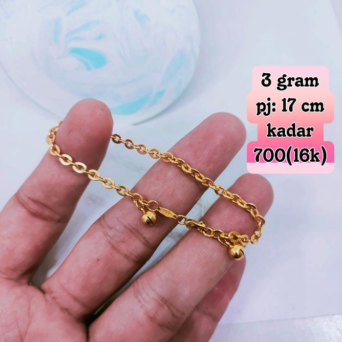 gelang tangan emas model rantai norri kelincingan 2 bola.mas kadar 700(16k)