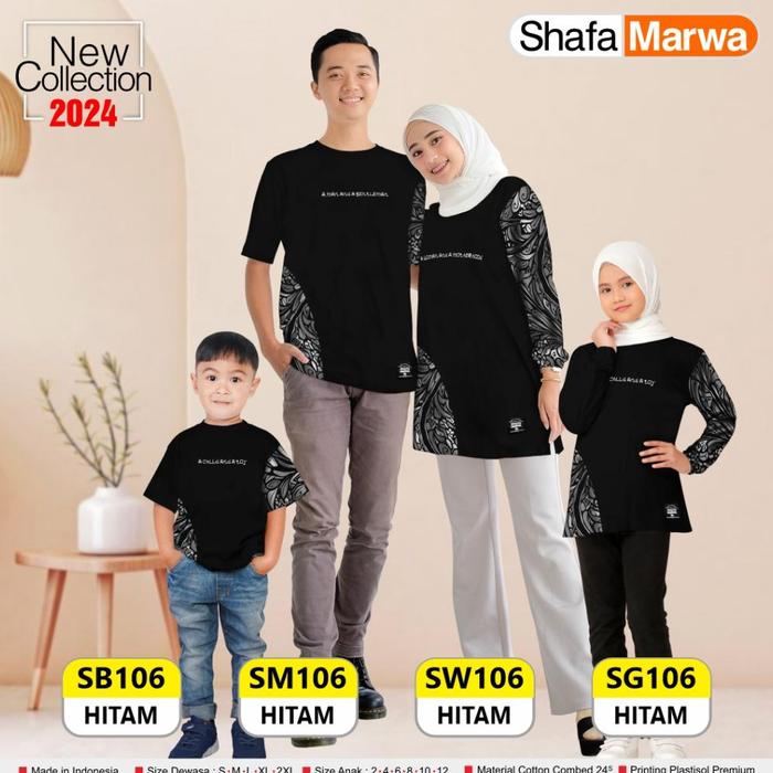 SHAFA MARWAH Kaos Sarimbit Keluarga Original - Baju Couple Atasan Tunik Family Set SM106 Hitam