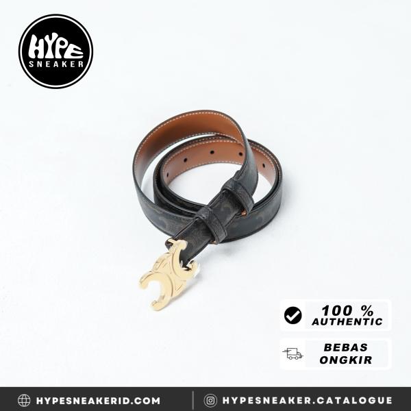 Ikat Pinggang CELINE TRIOMPHE MONOGRAM BROWN GHW 25MM BLACK BELT 100% ORIGINAL