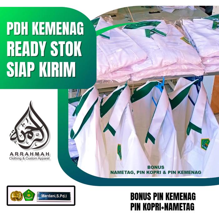 Pria/Wanita TERBARU KERAH HIJAU PDH KEMENAG 2024 EXTRA BONUS PIN KOPRI+PIN KEMENAG+NAMETAG (Bahan Be