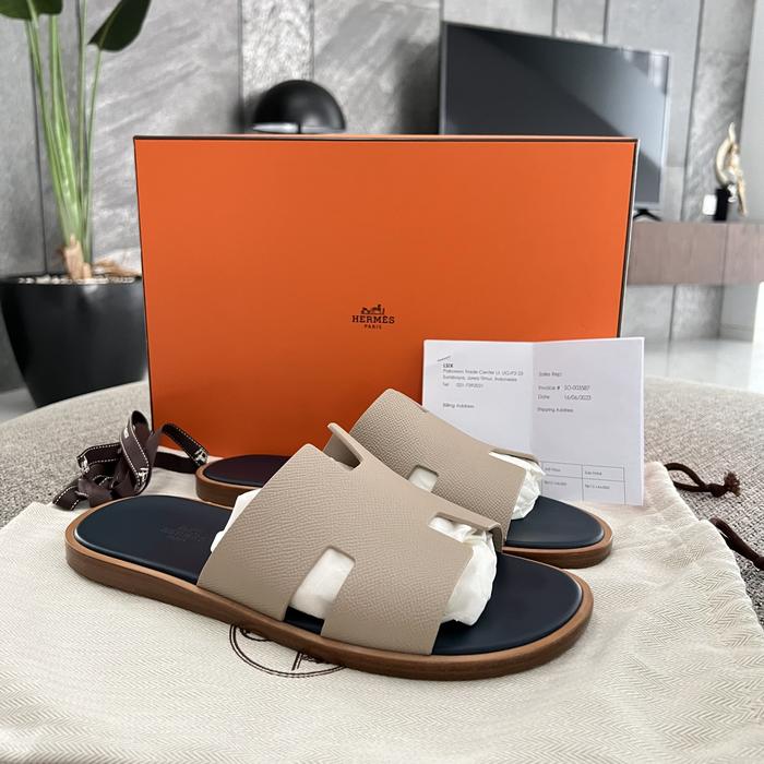 Men's Sandal Hermes Epsom Izmir Blanc Gomme/Bleu Celeste Original - Preloved/Bekas Like New Conditio