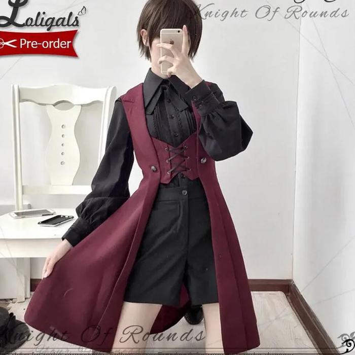 MV006 Retro Ouji Lolita Vest Boy Style Vintage Medieval Cool Long Sleeveless Blazer by Princess Chro