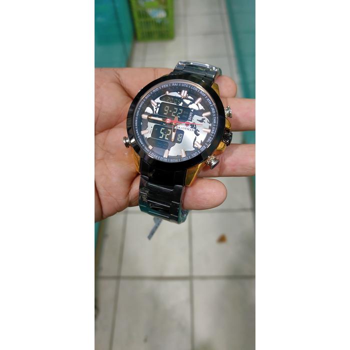 jam tangan sporty jam tangan pria KADEMAN dual time siap pakai jam sport rosegold black