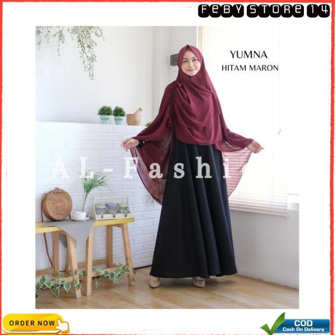 Gamis Syari Yumna Wanita Bahan Katun + Khimar Original Terlaris