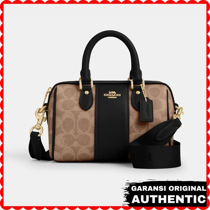 Tas Coach Wanita Mini Rowan Crossbody In Signature Canvas With Stripe Black Original Store Branded A