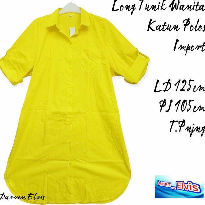 Long Tunik Wanita Katun Kuning Lemon