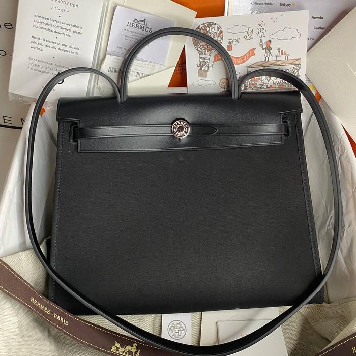 Preloved herbag 31 Noir black silver  hardware Authentic