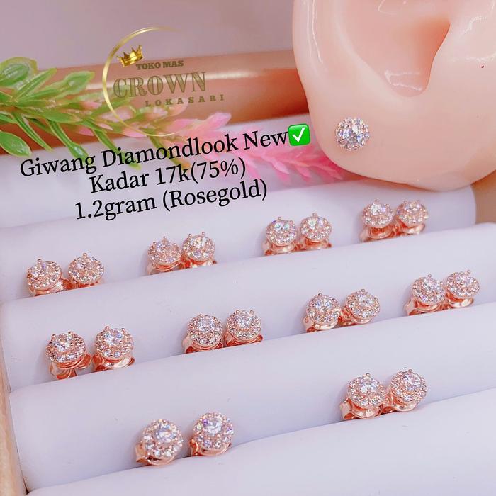 GIWANG BULAT PERMATA EMAS ASLI ROSEGOLD DAN WHITEGOLD 17K