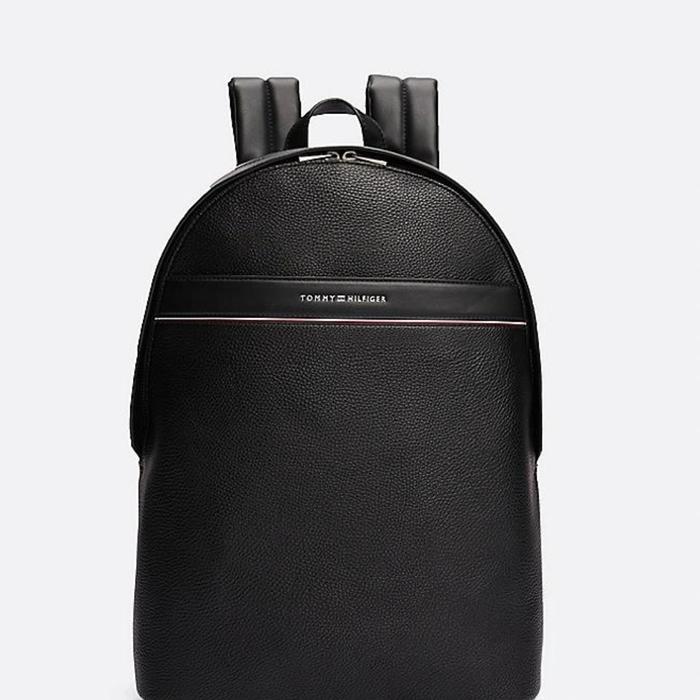 TAS BACKPACK LEATHER TOMMY HILFIGER ESSENTIAL BLACK ORIGINAL