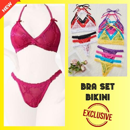 Lingerie Sexy Bra Set Gstring Transparan Premium Import Warna Cerah