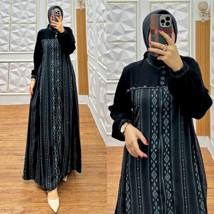 TERMURAH C004 Gamis Salur Premium / Gamis Kombinasi Salur / Gamis Terbaru Seragaman / Gamis Abaya Hi