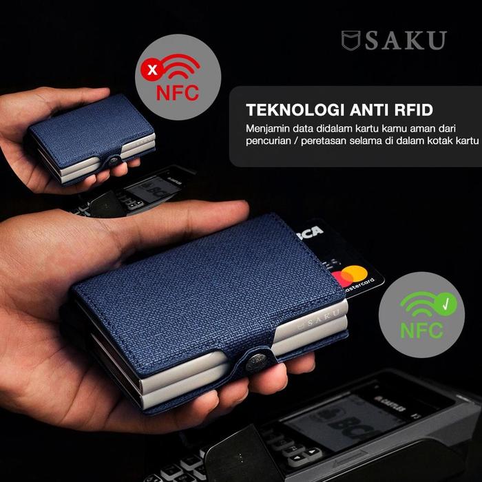 SAKU Dompet Kartu Pria Wanita Anti Rfid Card Holder Mini Smart Wallet Textured