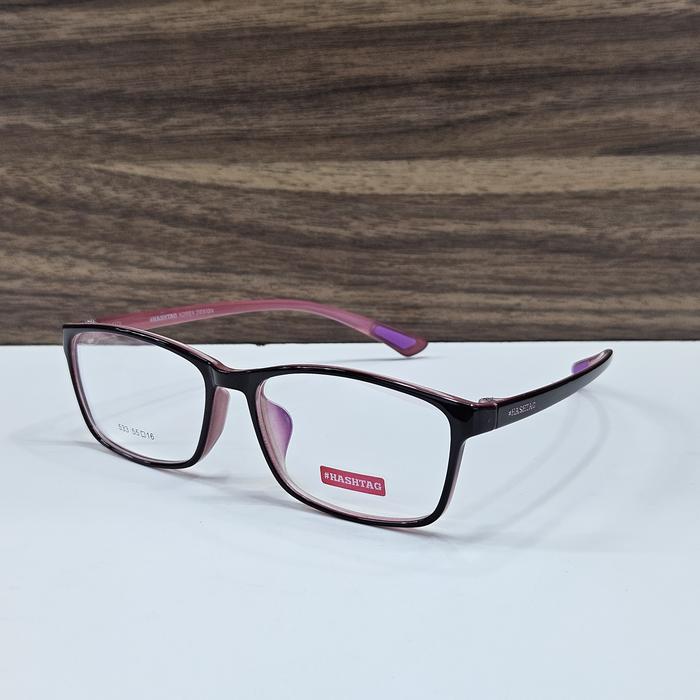 frame kacamata pria wanita kotak bahan plastik TR90 hashtag H533 CL40-43 55 hitam ungu original bisa