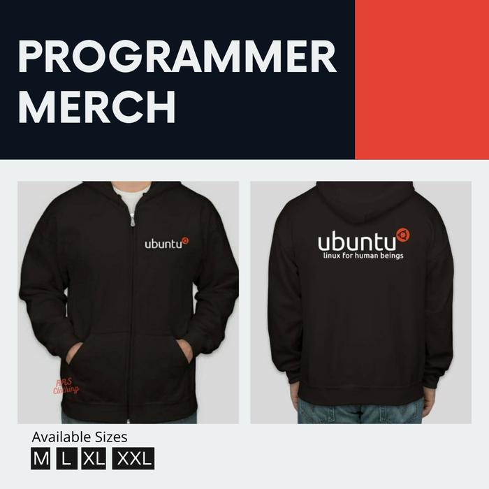 JAKET HOODIE PRIA WANITA LINUX UBUNTU PROGRAMMER/ BUKU PROGRAMING CODING