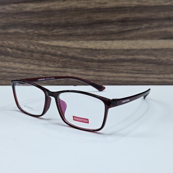 frame kacamata pria wanita kotak bahan plastik TR90 hashtag H533 CL40 55 merah maroon original Eyewe