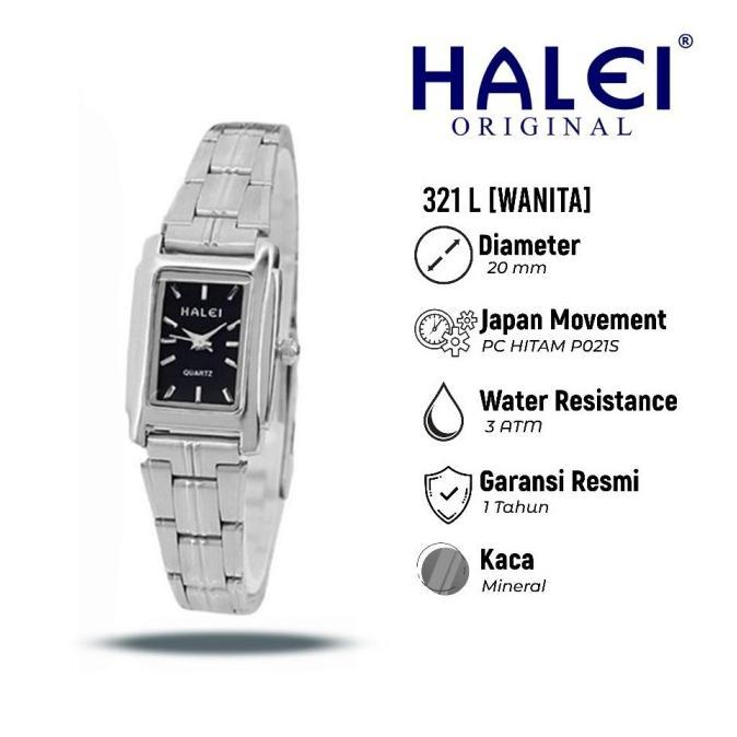 Halei 321 L Jam Tangan Wanita Halei Original Fashion Kecil Anti Air Rantai Stainless Back Analog -Be