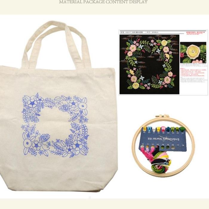 Embroidery Sulam Tas Bahu Canvas Tote Bag Kit Cross Stitch Bordir Handmade material handicraft DIY
