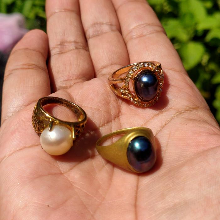 Take All Borongan Cincin Wanita Mutiara Hitam Putih Pearl Barok Baroque Air Tawar Laut Dobo Maluku U