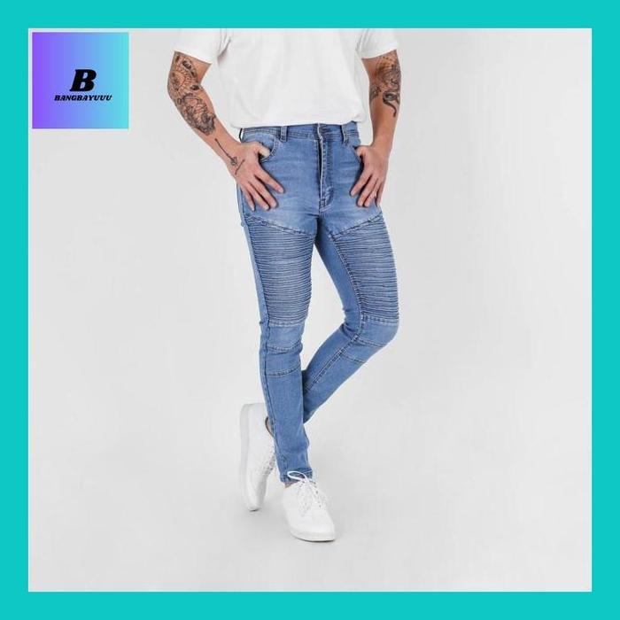 Bayu_ Celana Jeans Pria Bahan Stretch Denim - Biker Jeans - Sky Blue - (Ujb-07)
