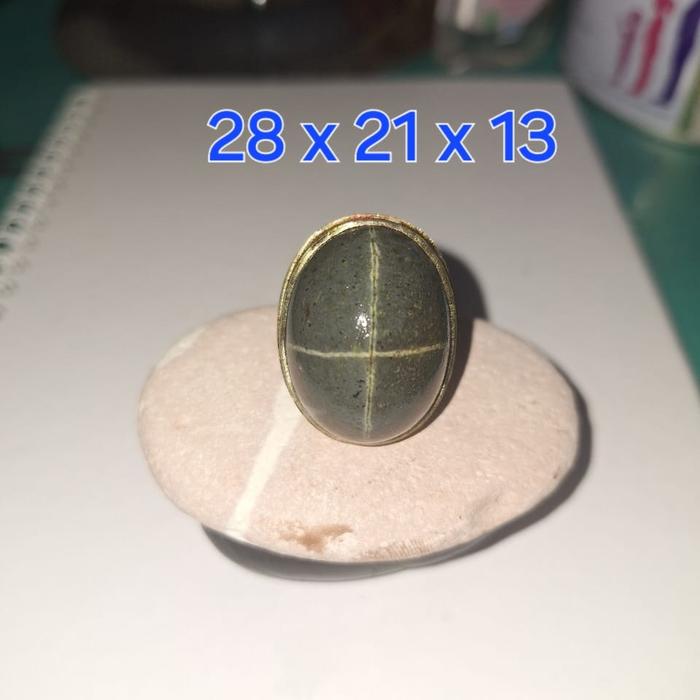 Batu cincin tapak jalak Badar besi tali putih perak Uk 28 x 21 x 13 Perak murni ikat Kegunaan buat p