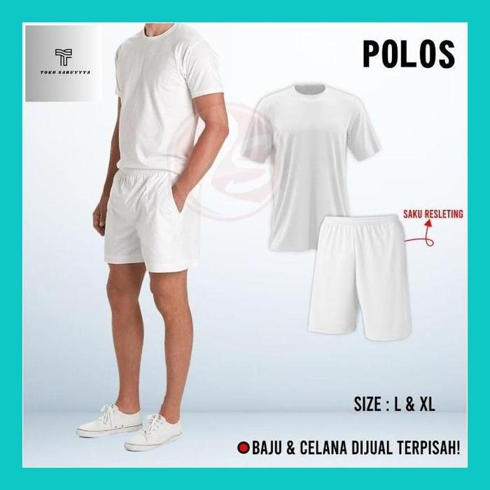 Saruy__ Baju Celana Putih Polos Kaos Training Pendek Tes Akademi Polisi Tes Masuk Polri Tni Celana K