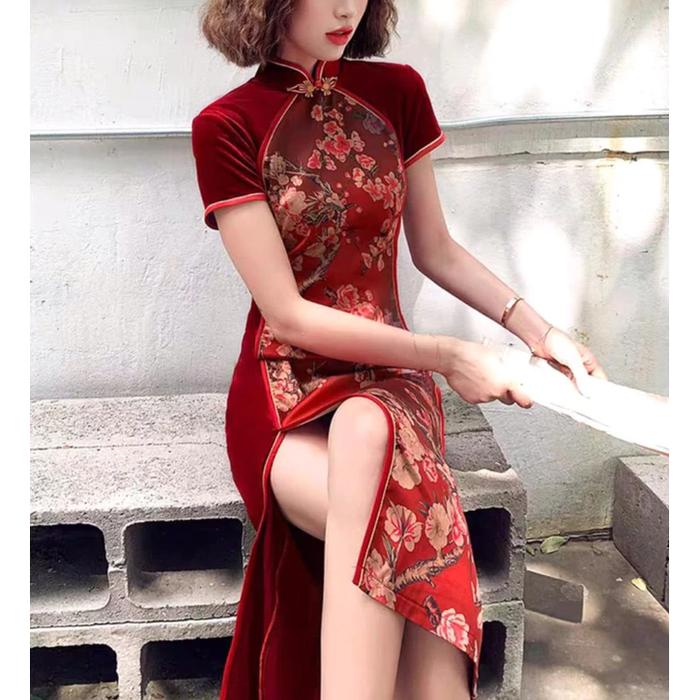 Dress Cina Imlek Wanita Import Dress Cheongsam Dress Cina