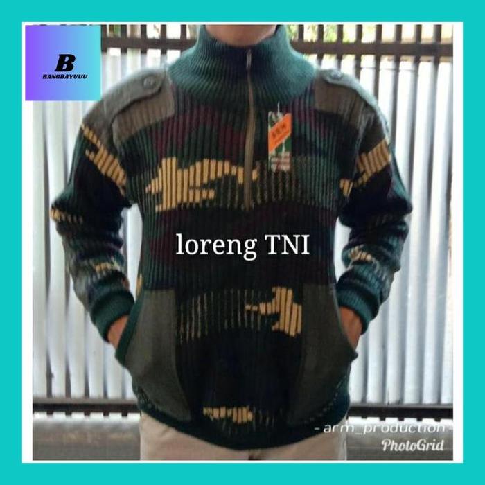 Bayu_ Sweater Rajut Loreng Tni - Switer Tni