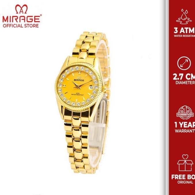 Mirage Original Jam Tangan Wanita Mewah Permata Emas Gold Anti Luntur Garansi 1 Tahun Analog RX 1580