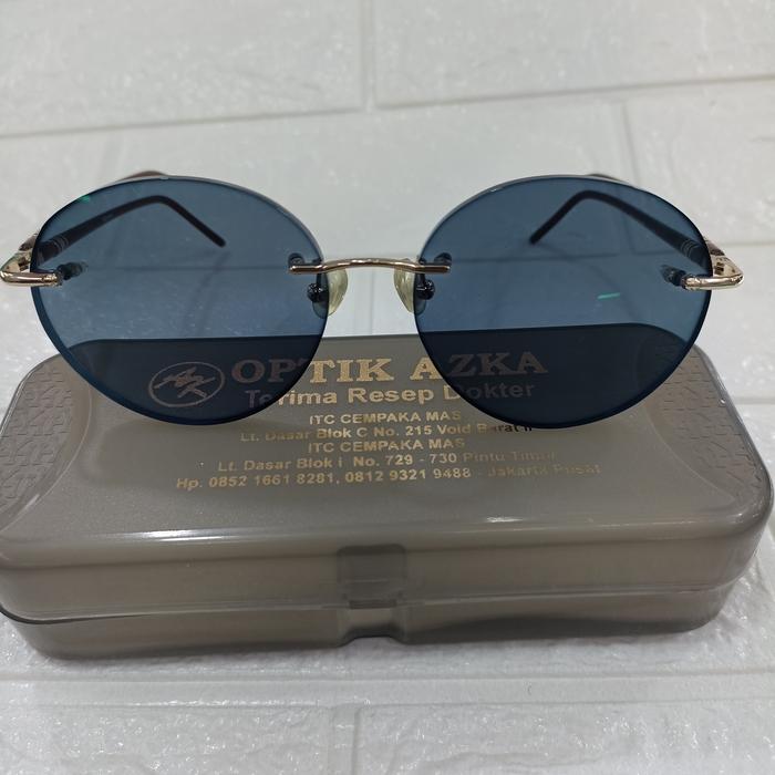 FRAME KACAMATA RIMLES BOR VINTAGE OVAL PRIA DAN WANITA LENSA BLUECROMC