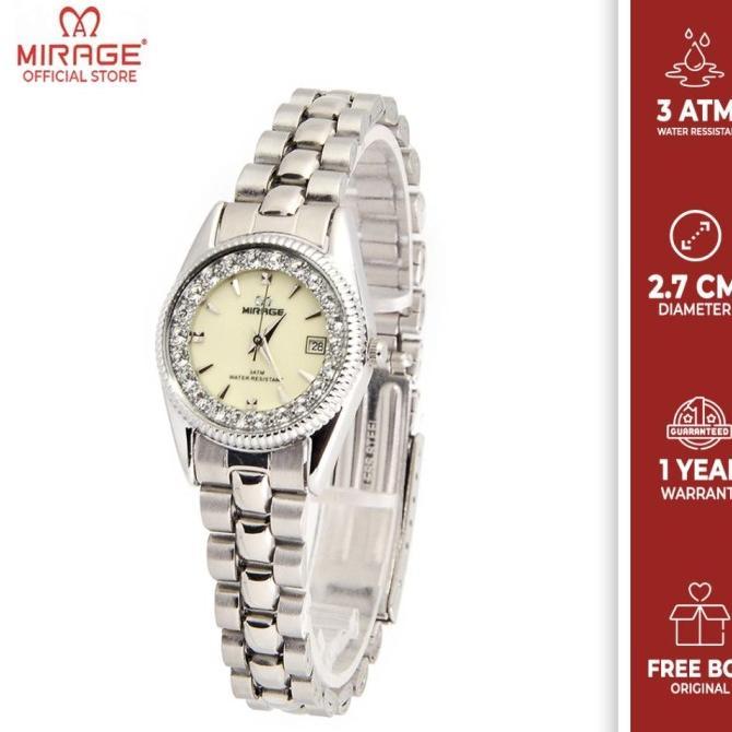 Mirage Jam Tangan Wanita Permata Original Silver Rx 1580 L Tahan Air 3ATM Anti Karat Garansi 1 Tahun
