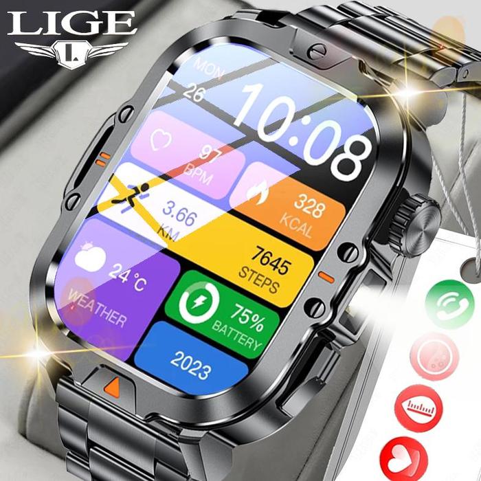 New.. LIGE Jam Tangan Pintar Pria 100+ Mode Olahraga Baterai Besar 410 Mah Dengan Senter LED Anti Ai