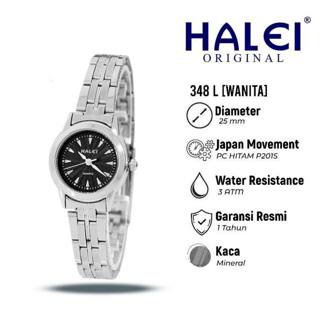 Halei 348 L - Jam Tangan Wanita Halei Rantai Stainless Back Kekinian - Tahan Air dan Garansi 1 Tahun