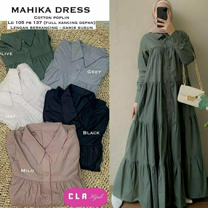 TERMURAH Mahika Dress, gamis bahan katun poplin fit to XXL LD 110 kancing aktif termurah terlaris ke