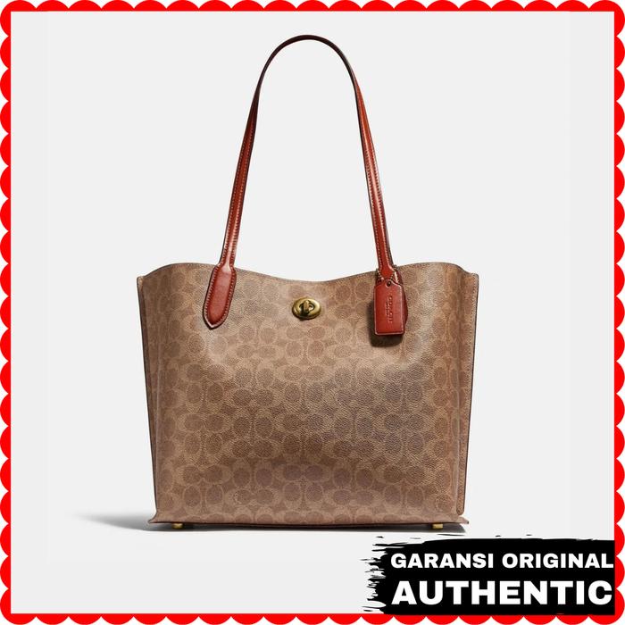 Tas Coach Wanita Willow Tote Bag In Signature Canvas Original Store Branded Authentic