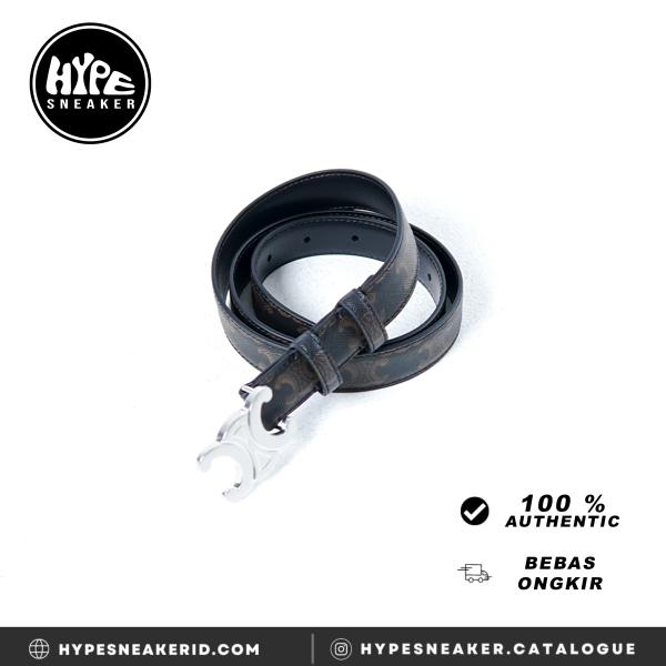 Ikat Pinggang CELINE TRIOMPHE MONOGRAM BROWN SHW 25MM BLACK BELT 100% ORIGINAL